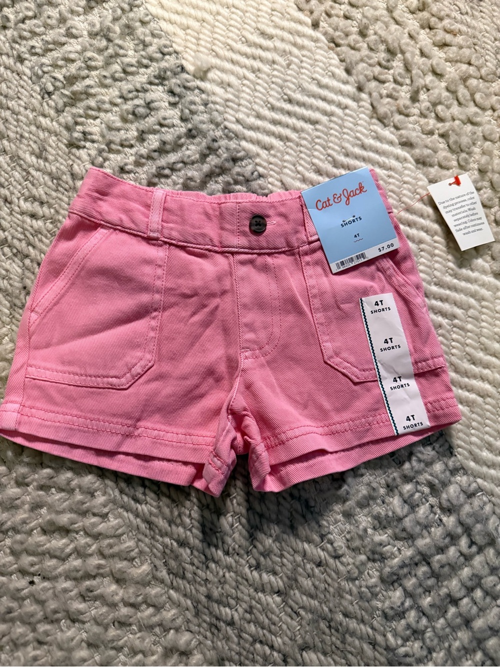 Cat & Jack Pink Girls' Cotton lightweight jean Shorts 4t nwt pockets elastic wai